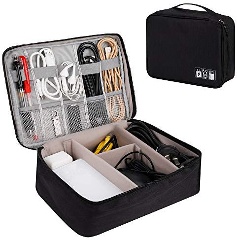 QIMEI-SHOP Elektronische Tasche Groß Elektronik Zubehör Organizer Wasserdicht Kabeltasche für Kabel SD-Karten Festplatte Power Bank USB Sticks Schwarz
