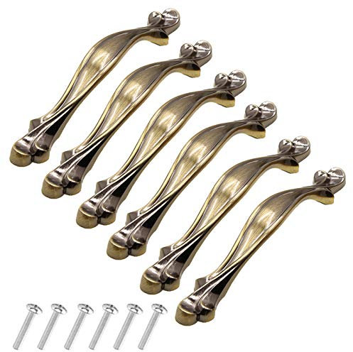 KanDery 6PCS Vintage Cabinet Drawer Handles, Furniture Door Pulls, Antique Kitchen Cupboard Handles, 96mm Hole Center, Green Bronze