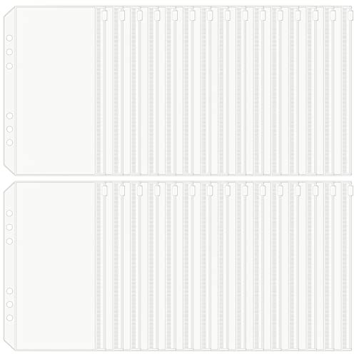 HAUTOCO 30 Stück A6 6-fach gelochte Bindertaschen, wasserdicht, PVC, Budget-Umschläge mit Reißverschluss, für A6-Notizbuch, Budget-Ordner
