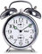 Mechanical lift alarm clock with classic bell ringer, illuminated hands — more retro is not possible/Colour: silver, Instruction manual (in German)