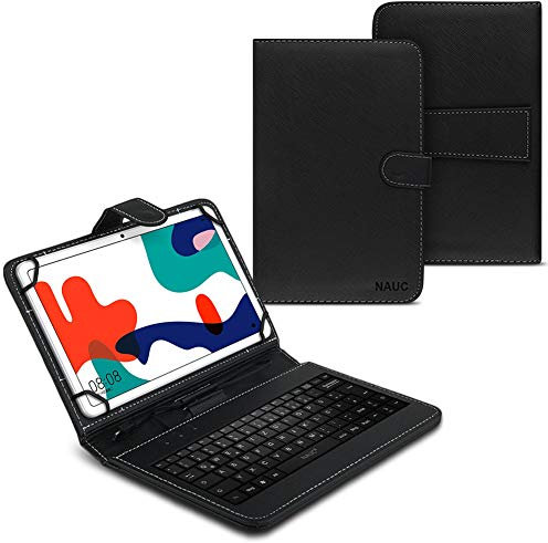 UC-Express Tasche kompatibel für Huawei MediaPad T5 10.1 Hülle Keyboard Case Tastatur QWERTZ Standfunktion USB, Farben:Schwarz