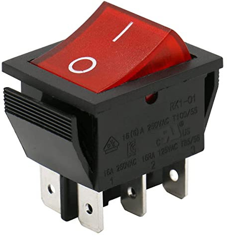 CABLEPELADO Interruptor Basculante 2 Posiciones, 6 Vías, 6 Pines, 6 Terminales, ON-OFF DPDT, 16 A 250 VAC, Rojo Con LED