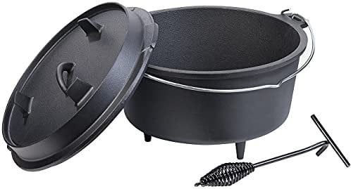 Rosenstein & Söhne Dutch Ofen: Dutch Oven aus Gusseisen mit Standfüßen, 2in1-Deckel & -Pfanne, 9 l (Bräter, Ovens mit Füßen, Grillplatten)