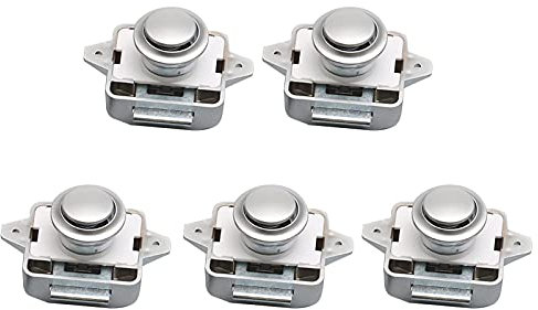 POHOVE Push Button Catch Door Lock Verriegelung Metall Push Button Drehknopf Schloß für Wohnmobil Caravan Van Yacht Drawer Cabinet Door(5 Stück Silber)