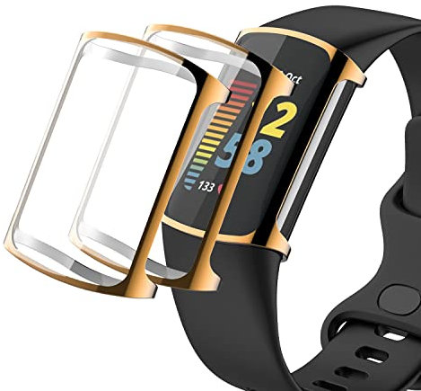 Miimall 2 Pack Case Compatible with Fitbit Charge 5, Soft TPU Protective Shell HD Screen Protection Touch Sensitive And Oil-Proof Full Cover Protective Cover for Fitbit Charge 5-Rose Gold
