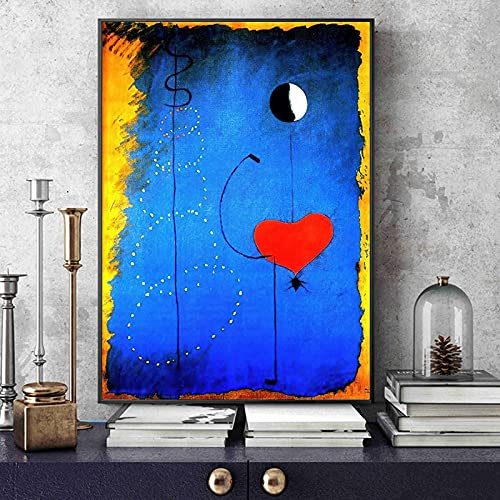 HOLEILUCK Juan Miro Art Abstrait Surréalisme Style Toile Cadres Peinture Moderne Salon Chambre Décorative Murale 35x45cm(14x18in) Avec Cadre