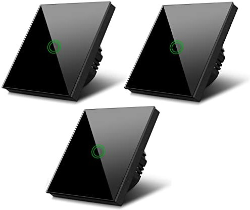 Maclean MCE710B Lot de 3 interrupteurs à bascule tactiles 1 compartiment pour éclairage ou escalier, avec changement de couleur, rétroéclairage LED, 1 bouton, noir