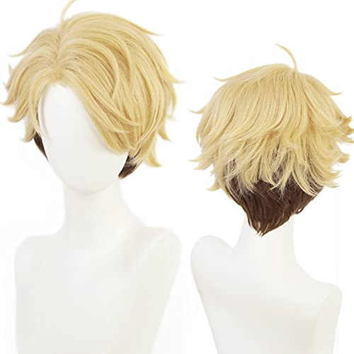 Gelb Braun Kurze Curly Cosplay Perücke mit hitzebeständigen synthetischen Kostüm Haare für Halloween Comic Con Cos Anime Party Ersatz Perücken