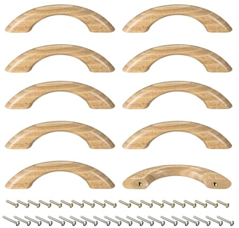 sourcing map Wood Pull Handles, 10pcs 64mm/2.52 Hole Distance Wooden Drawer Knobs Pulls for Kitchen Furniture Drawer Wardrobe Cupboard, Varnish Finish