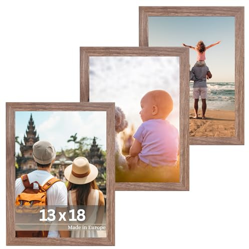 VictoR Bilderrahmen Klee 3er Set 13x18 cm in braun modern - schlicht | Fotorahmen Set Holz - Bilderrahmen 13x18 braun