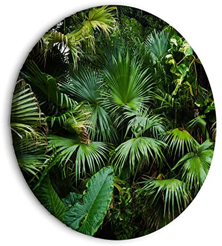 murando Tableau Rond Effet 3D 60x60 cm 1 panneau impression sur toile tableaux décoration murale photo image artistique photographie graphique Feuilles tropicales Monstera Jungle Foręt b-B-10102-bc-a