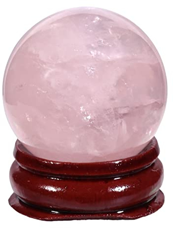 KYEYGWO 30-35 mm Natural Pink Rose Quartz Crystal Ball with Wood Stand | Polished Gemstone Orb, Home Office Feng Shui Decor, Attract Love & Romance, Heart Chakra Healing Crystal Sphere Gift