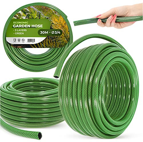 Instalguru Manguera de jardín de 3/4 pulgadas, 30 m, color verde, 3 capas, resistente a los rayos UV, flexible, flexible, para riego, jardinería, lavado de coche, manguera blindada