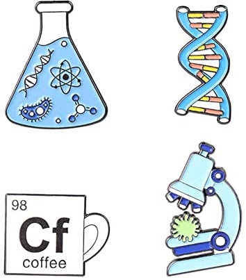 4PCs Science Brooches Microscope Beaker Chemical Molecular Tool Brooches Coffee Cup Badges Pin Bag Clothes Lapel Badge Jewelry Custom Gift Child Students Scientist Brooch Blue