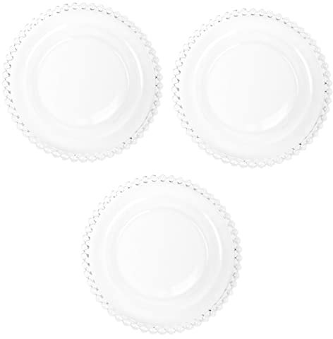 OQHAIR 3 Platos con Borde de Perla, Bandeja Decorativa Redonda, contenedores de Aperitivos de Cristal, Platos de Postre de Cristal, Platos de Aperitivos, Platos de Fruta, Platos de Pan, e