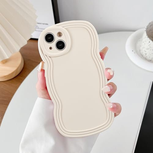 XIZYO Case for iPhone 15 6.1 Inch, Cute Solid Color Curly Wave Shape Frame Silicone Shockproof Case, for Women Girls Slim Soft TPU Full Camera Lens Protective Cover, Off-white