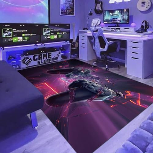 PERS Kinder Gaming Teppich - Game Controller Dekoration für Teenager Jungen, 3D Rutschfeste Gamer Teppiche, Waschbar für Schlafzimmer, Wohnzimmer, Spielzimmer (80 * 160cm, Farbe: A)