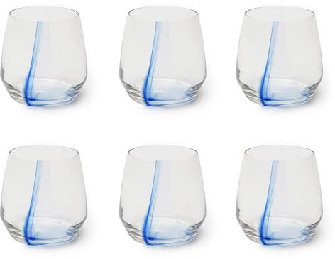 Excelsa Santorini Set 6 Bicchieri Acqua, Decoro Azzurro, Vetro, Capacità 370 Ml.