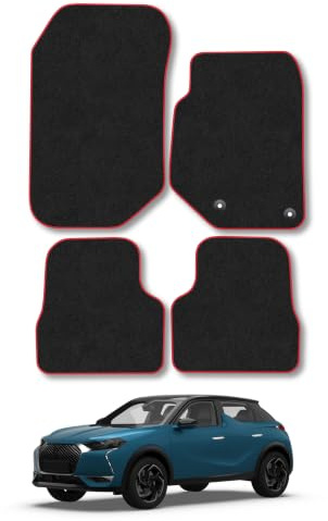 DS 3 Crossback (2019+) Carpet Car Mats | Red Edge Trim Tailored Fit Floor Mats Full Coverage Protection Accessories Easy Clean Anti Slip Made in the UK