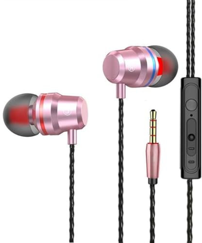 Earphones, In-Ear Headphones Earphones with 3.5mm Hi-Res Extra Bass, Noise Isolating, Wired Earbuds with Microphone and Volume Control, Compatible With all Smartphones Tablets Laptops. (Rose Gold)