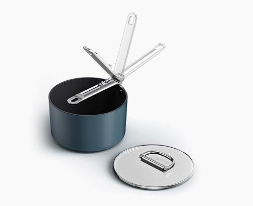 Joseph Joseph Space Casserole antiadhésive de 19 cm (2,9 qt) avec poignée et couvercle rabattables, compatible avec l'induction