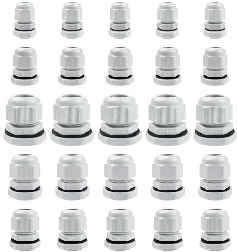 ieron 25 Pcs Cable Gland M12, M16, M18, M20, M25 Waterproof IP68 Stuffing Plastic Insulation Cable for Garden Outdoor