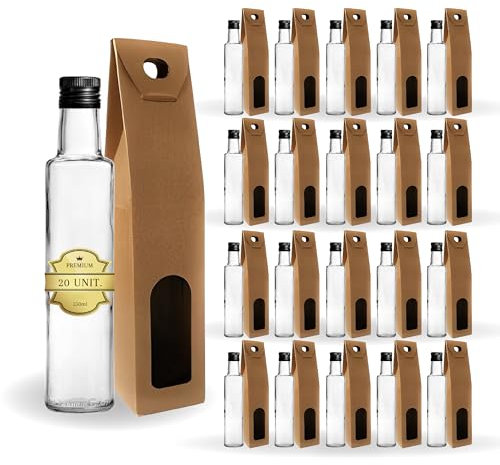 Espirito Rebelde - 20 botellas de cristal de 250 ml con tapón de rosca negro + 20 cajas | Aceite de oliva, vinagre, alcohol, salsas | Aceiter