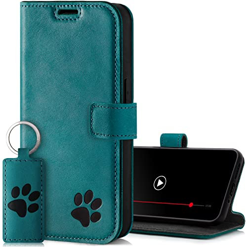 SURAZO Étui de Protection pour Samsung Galaxy A25 5G – en Cuir véritable de qualité supérieure avec Motif de Patte – Étui à Rabat RFID – avec Aimant, Fonction Support, Compartiment pour Cartes -