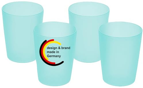 KiNDERWELT Set de gobelets 4 x 250 ml aigue-marine en plastique - gobelets réutilisables allant au lave-vaisselle pour les anniversaires d'enfants, les barbecues, les fêtes, les pique-nique