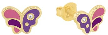 Prinzessin Lillifee Ohrstecker 925 Sterling Silber Mädchen Kinder Ohrschmuck, mit Zirkonia synth., 0,6 cm, Gold, Schmetterling, Kommt in Schmuck Geschenk Box, 2037950