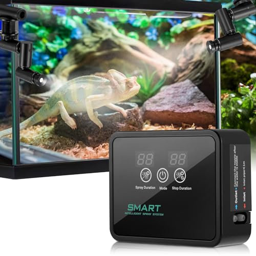 Beregnungsanlage Terrarium, Intelligentes Terrarium Luftbefeuchter Reptilien Benebelungssystem mit Timer und Sprühdüsen 360 ° Verstellbare Vernebler für Amphibien Reptilien Pflanzen Blumen Regenwald