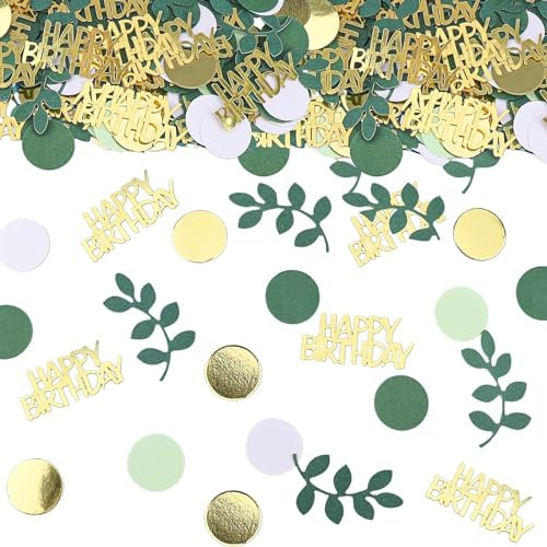 GoldRock Happy Birthday Konfetti Geburtstag Groß, Tischdeko Geburtstag Grün Gold, Streudeko Geburtstage Frau Mann,Goldene Confetti Geburtstagsdeko Tisch, Luftschlangen Geburtstage,Happy Birthday Deko
