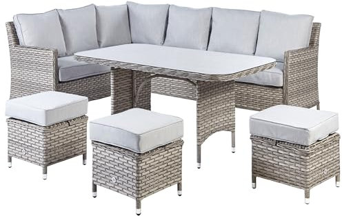 Beliani Gartenlounge Set Rattan Taupe 9-Sitzer Auflagen grau Lacona