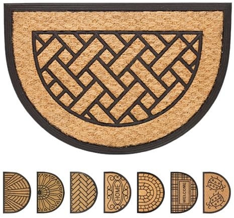 OLIVO.shop | Felpudo de coco trenzado y goma, alfombra para entrada de casa, media luna, 40 x 60 cm, diseño 8