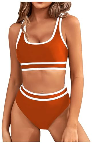 Genfien Women's Bikini Sets Bikini Tops High Waisted Bottom Tummy Control Bathing Suits Cut Out Ladies Swimsuit Suits Padded Beachwear Orange