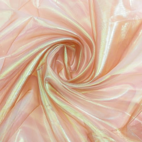 GORGECRAFT 3x1.5m Tissu Irisé Doré en Polyester Arc en Ciel Magique Holographique Brillant Gaze Transparente Dégradé Organza Dentelle Tissus pour Robe Fond Fête Bricolage Artisanat Fournitures