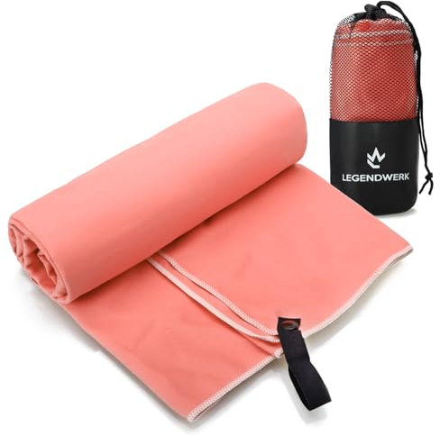 Legendwerk® Mikrofaser-Handtuch ORANGE 160x80 cm – saugstark & Ultraleicht – ideal fürs Workout, Beach oder Backpacking – mit Aufhänger & Tasche – frisches Design für Aktive