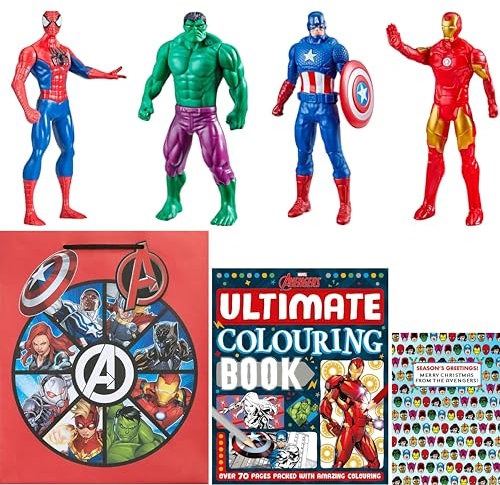 Marvel Toys The Avengers Action Figures Set – Spider Man, Hulk, Iron Man, Captain America (15 Centimetre) and a Colouring Book – Superhero Toys, Boys 4-8 Years