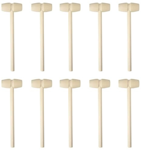 Mini Wooden Hammer Wooden Crab Hammer Beating Gavel Ornaments for Chocolate, Dessert, Shellfish Cracking, Boys, Girls (Flat Head, 10Pcs)