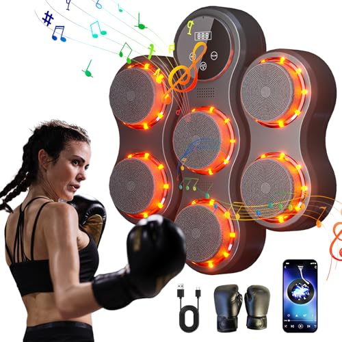Eznaobo Musikalische Boxmaschine, Professioneller Wandmontierter Elektronischer Boxtrainer Bluetooth mit 9 Geschwindigkeiten und Modi, LED-Anzeige, mit Handschuhen, für Fitnessstudio und Zuhause