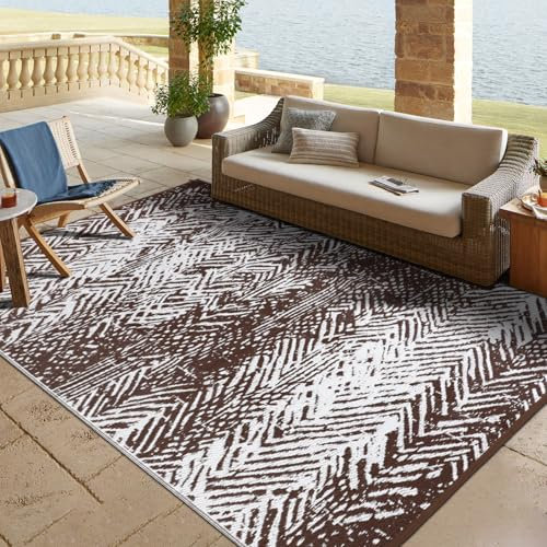 TUKDAK Tappeto da Esterno per Terrazza 150×245 cm Marrone, Tappeto da Balcone Impermeabile e Resistente ai Raggi UV, Tappeto da Cortile Reversibile, leggero tappeto per esterni per Campeggio Piscina