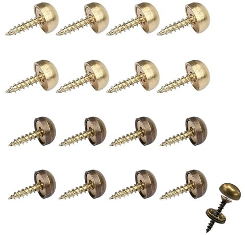 SHYSBV 16Pcs Brass Screws Antique Brass Screws Screw Cover Caps, Self Tapping Screw Decorative Cover 15mm Self-Tapping with Decorative Washers - Brass and Bronze Finish for Mirrors,Tea Tables