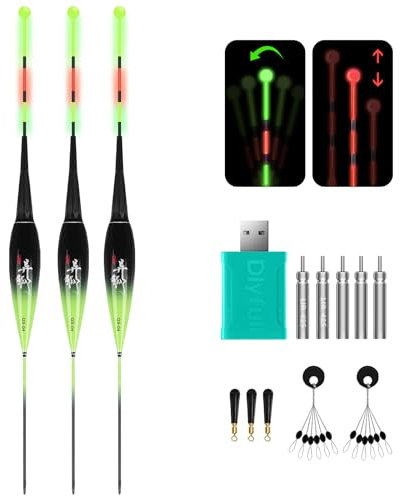 THKFISH 3 Stück LED Angelposen Posen Mit Bissanzeiger Fishing Posen Set Mit Gravity Sensing Und Basis Leuchtpose Angelposen Forellenposen Angel Zubehör (Grün, A - 2.2g)