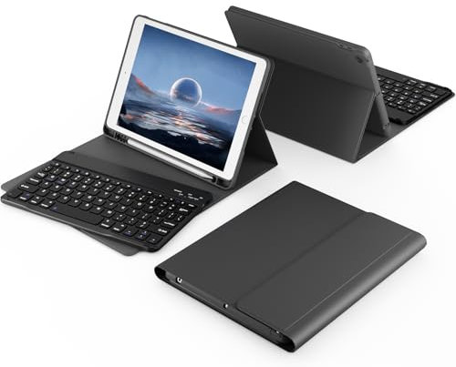 GKABXY Keyboard Case for iPad 9th Generation/8th Gen/7th Keyboard Case, Bluetooth Keyboard for iPad 9 8 7 Generation Case 10.2 inch 2021/2020/2019, Built-in Pencil Holder, Black