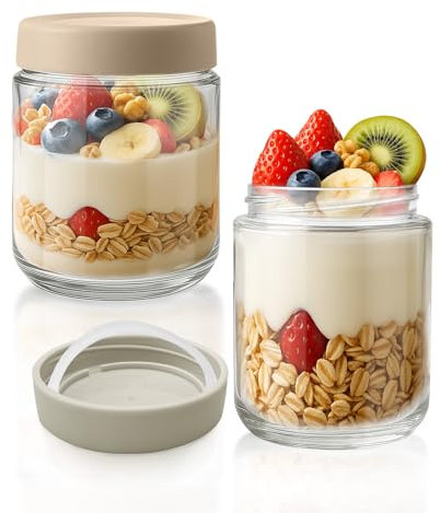 CNMTCCO Overnight Oats Jar, 2 pots 500ml Bocaux en Verre Hermétique, Pot en Verre avec Couvercle en Spirale Scellé, Meal Prep Containers pour Yaourt, Repas, Céréales
