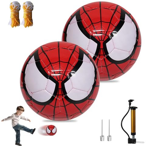 WDKXCN Fußball Kinder Größe 3, 2 Stück Kinderfussball mit Netz & Pumpe, Fussball Grösse 3 Kinder für Das Training, Fussball Spinnenaugen-Muster Geschenke für Jungen Mädchen