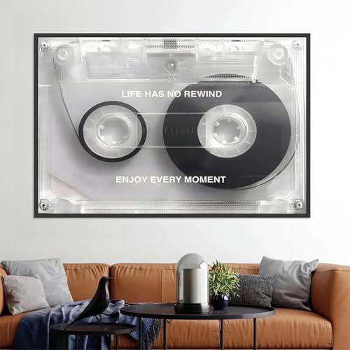 CHAOJIART Retro-Kassetten-Leinwandposter mit Zitat „Life Has No Rewind“ – Musikmotiv, Wandkunst für Studio- und Heimdekoration, 70 x 100 cm, rahmenlos