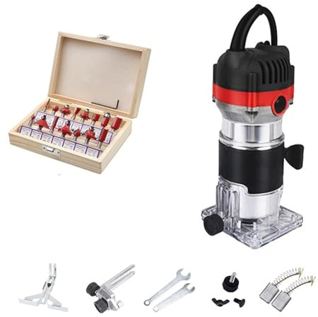 800 W 30000 U/min Holzfräser-Werkzeug-Kombi-Kit Elektrische Holzbearbeitungsmaschinen Power Carpentry Manuelle Trimmerwerkzeuge mit Fräser für profis und heimwerker(SET 1)