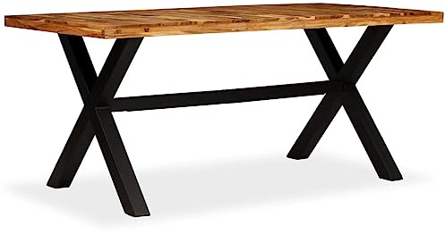 Eleganz Massivholz Esstisch Akazie & Mango 180x90x76 cm - Langlebig & Stilvoll mit Pulverbeschichteten Stahlbeinen - Perfekt für Wohnzimmer & Esszimmer