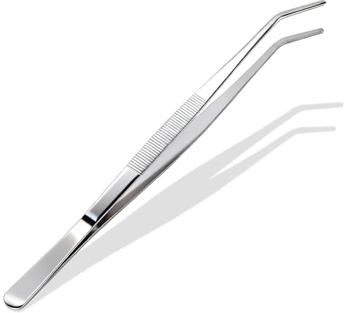 Pince à épiler en acier inoxydable Courbée à pointe extra longue 30 cm avec pointe dentée de précision pour aquarium, jardinage, cuisine, travail industriel, laboratoire